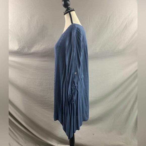 Blue Knit Asymmetrical Hem Tunic Dress - Picture 3 of 6
